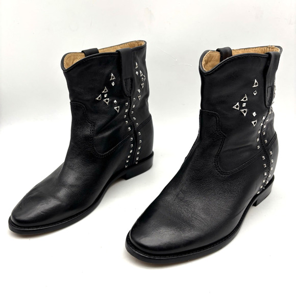 Isabel Marant Cluster Crisi Black Leather Studded Pull On Ankle Boots 6.5 37 - Picture 5 of 16
